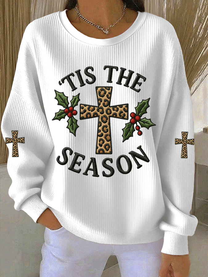 Women's Christmas Faith Print Knit Crew Neck Long Sleeve Top