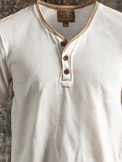 Men's casual waffle henley t-shirt, short sleeve