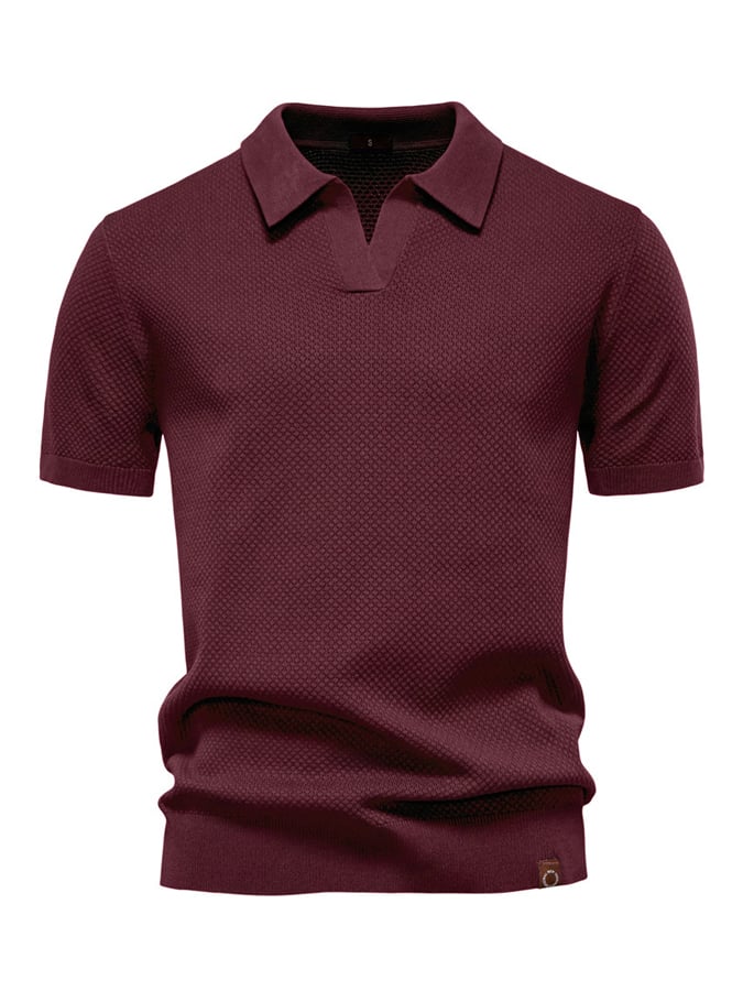 Men's business polo shirt with gull collar and pineapple pattern, knitted, short sleeves