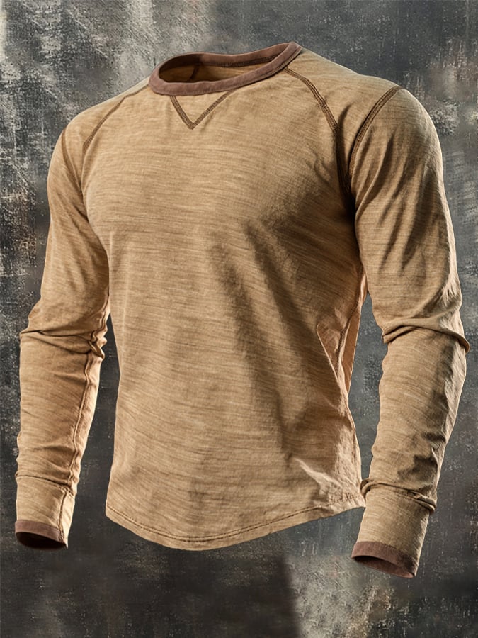 Men's Retro Comfortable Color-Block Crew Neck T-Shirt