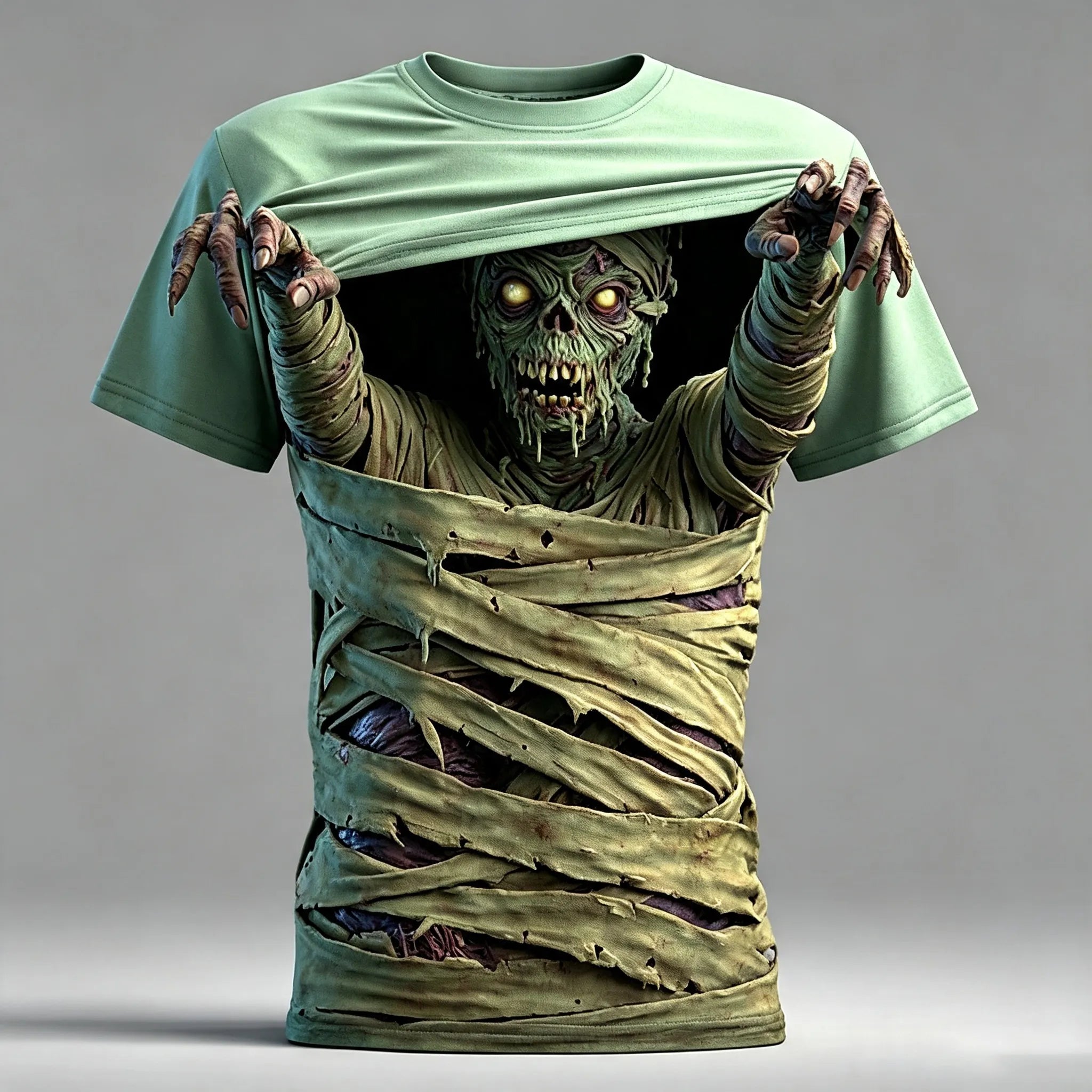 Men's Halloween Optical Illusion Bandage Zombies 3d Exaggerated Design Short Sleeve T-shirt