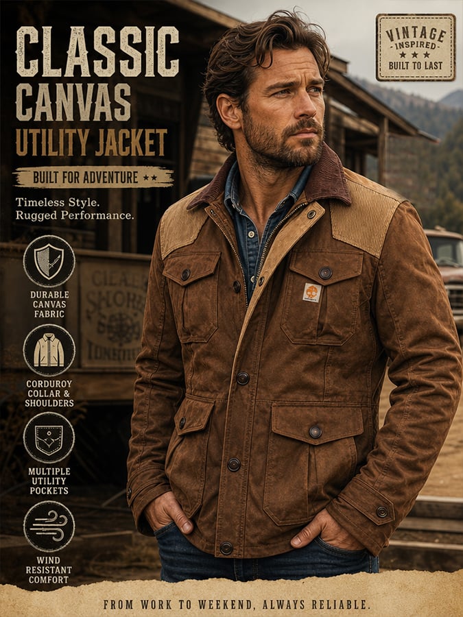 Men’s Vintage Suede-Look & Leather-Panelled Insulated Multi-Pocket Western-Style Outdoor Jacket