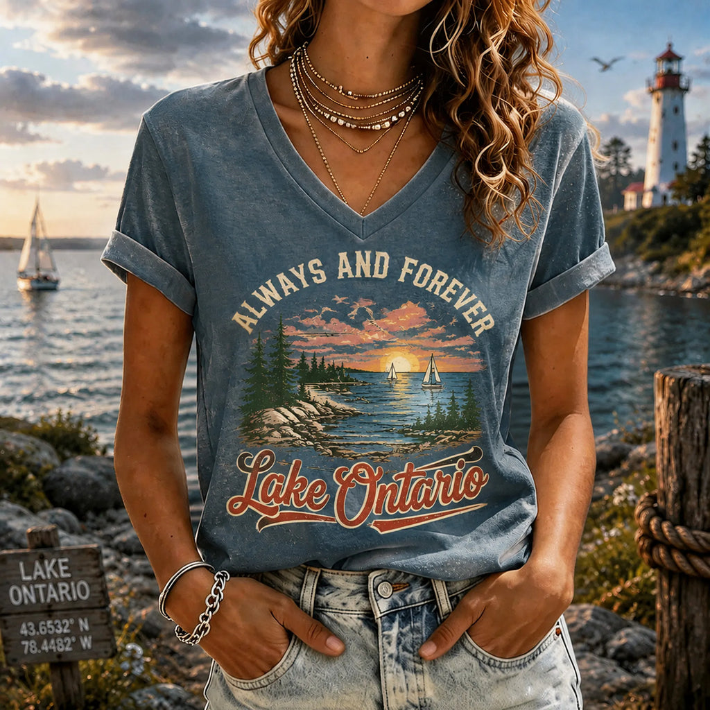 Retro Sunset Lakeside Ontario Timeless V-neck T-shirt