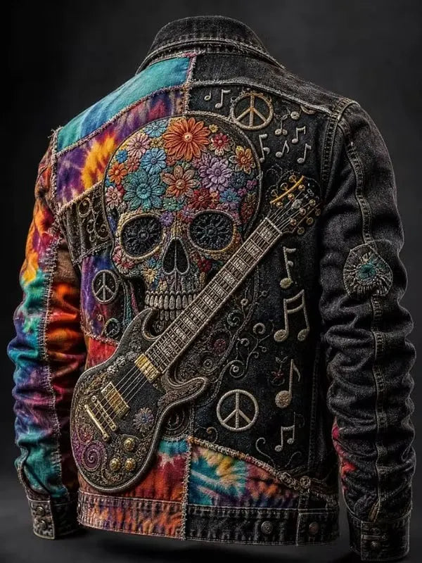 Men's Hippie Floral Skull With Colorful Daisy Crown Print Jacket