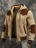 Men's Retro Color-Block Hooded Jacket with Faux Suede Paneling