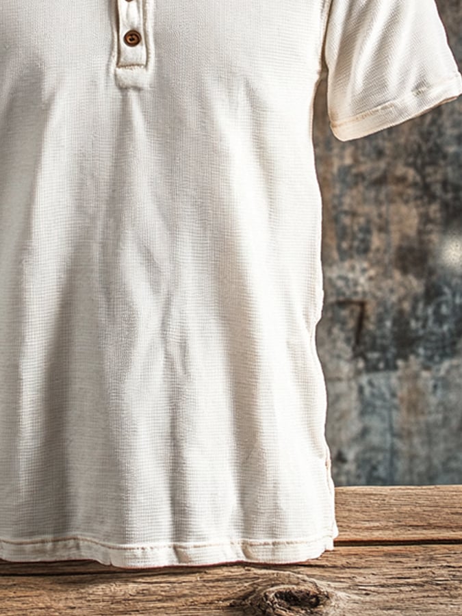 Men's casual waffle henley t-shirt, short sleeve
