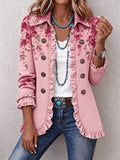 Graceful Cherry Blossom Corner Pink Print Ruffle Jacket 🌸🍃