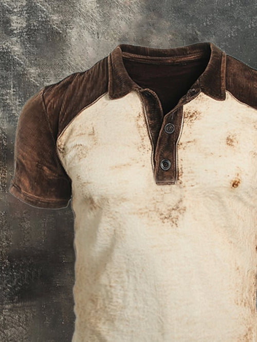 Casual short-sleeved polo shirt in retro style with washed contrast colors for men