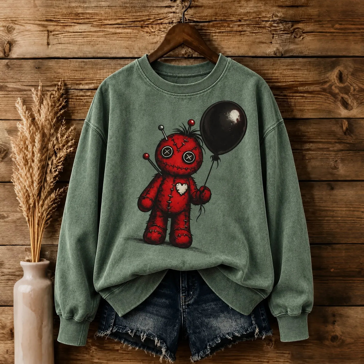 Woman's Halloween Voodoo Doll Print Sweatshirt