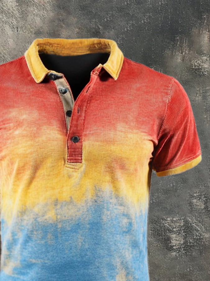 Fashionable, casual short-sleeved polo shirt with color gradient for men