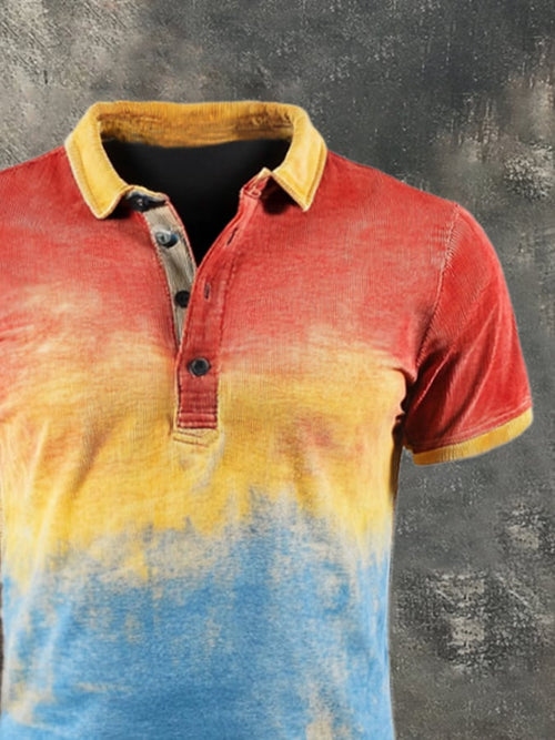 Fashionable, casual short-sleeved polo shirt with color gradient for men