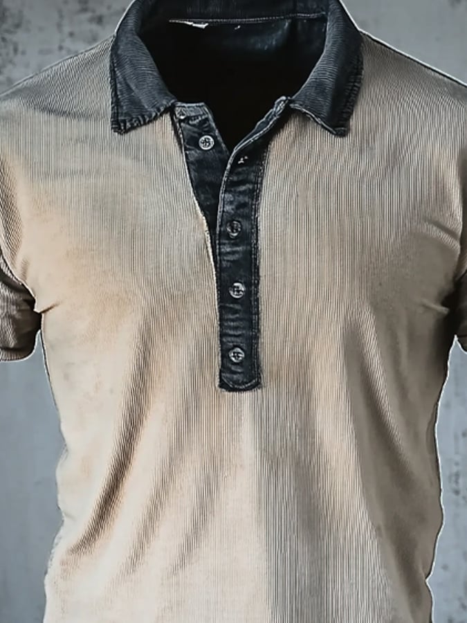 Men's casual solid color short sleeve waffle polo shirt