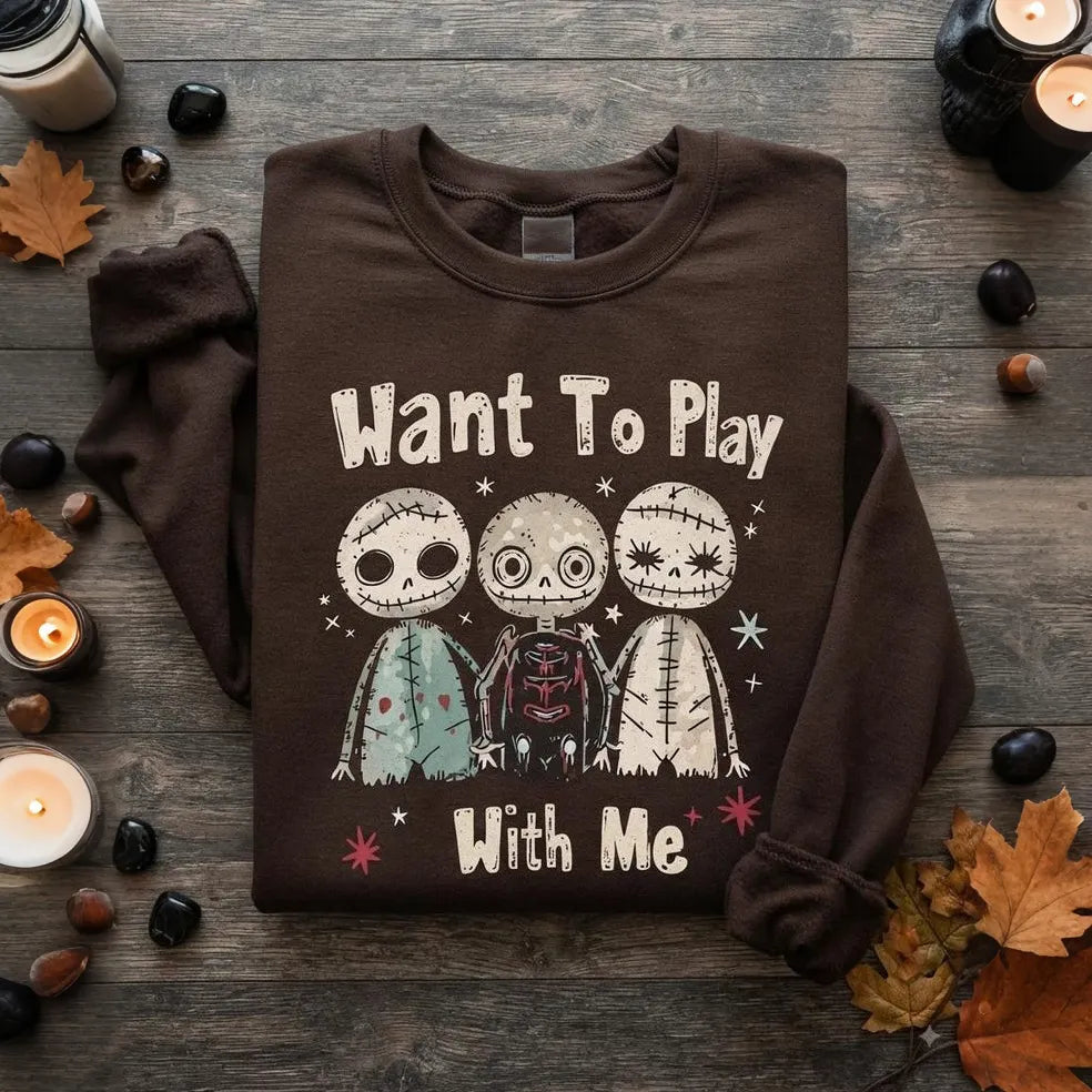 Woman's Halloween Voodoo Dolls Graphic Spooky Witchcraft Print Sweatshirt