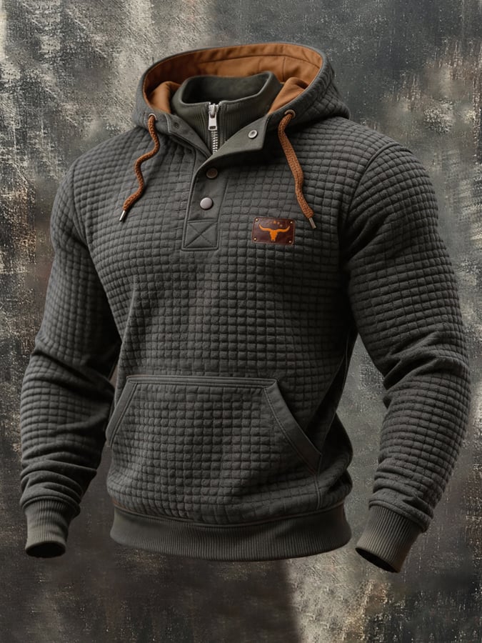 Men's Vintage Waffle-Knit Quarter-Zip Hoodie