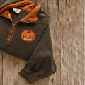 Women's Fun Baring Teeth Pumpkin Print Zipper Sweatshirt