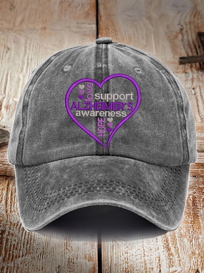 Unisex Distressed Washed Cotton Alzheimer's Disease Awareness Floral  Print Hat