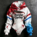 Women's Halloween Bloody Monster Darling Slogan Print Hoodie Two-piece Set
