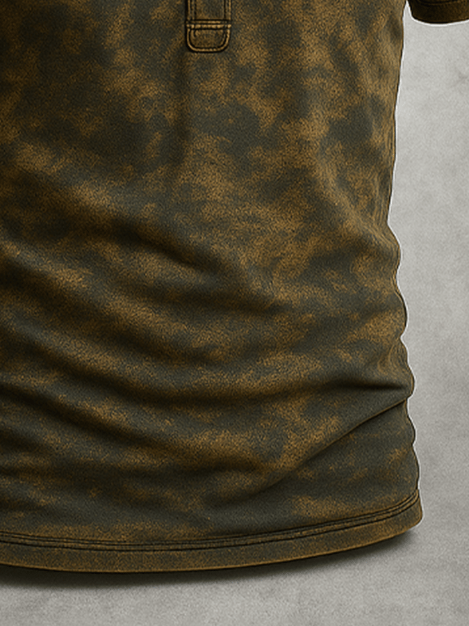 Men's Basic Casual Vintage Washed Distressed Short Sleeve T-Shirt with Henry Collar