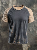 Men's retro style color block round neck short sleeve t-shirt