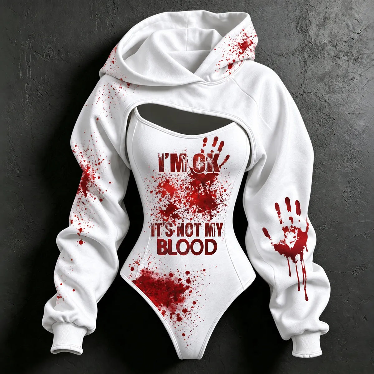 Women's Halloween It's Not My Blood Print Hoodie Two Piece Set