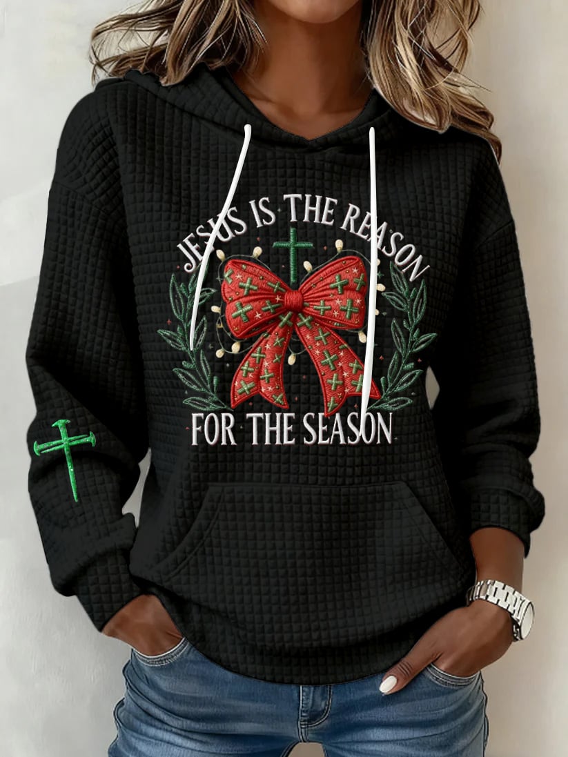 Women's Christmas Jesus is The Reason for the Season Printed Waffle Fabric Hoodie