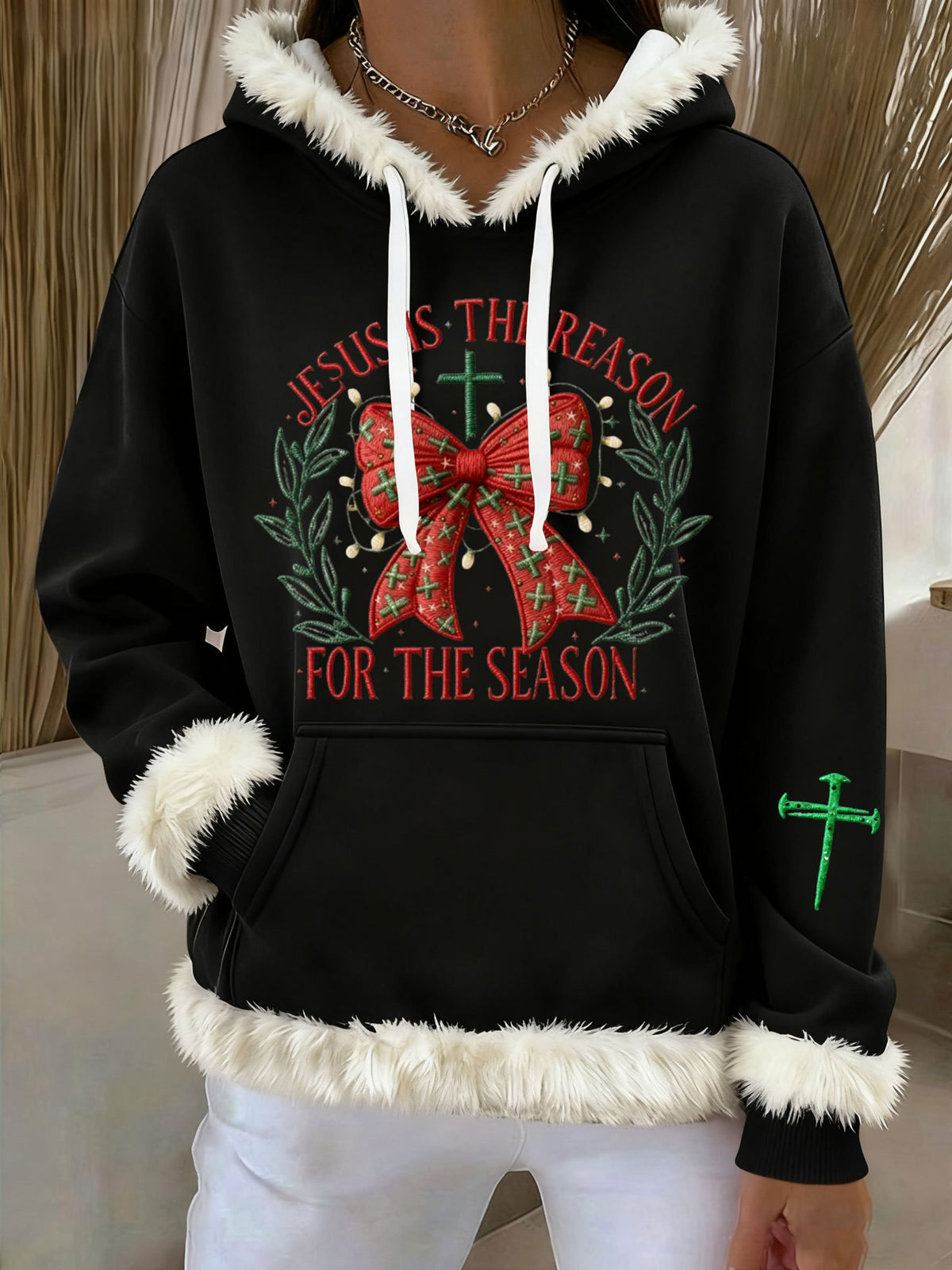 Women's Casual Christmas JESUS IS THE REASON FOR THE SEASON Plush Hoodie