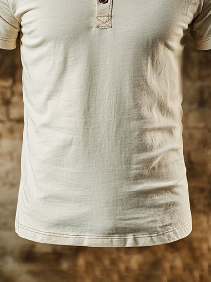 Men's vintage style casual short sleeve Henley T-shirt