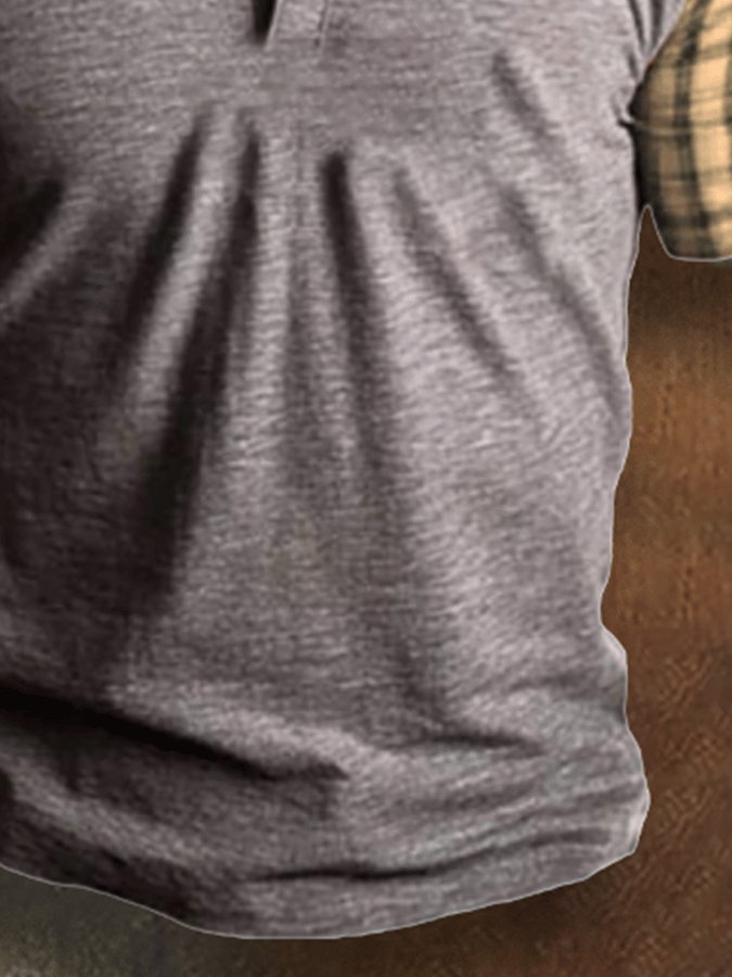 Men's Basic Everyday Casual Retro Plaid Stitching Short Sleeve Loose and Comfortable Top POLO Shirt