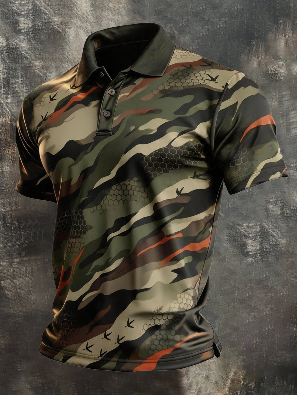 Men's Retro Color-Block Camouflage Short-Sleeve Polo Shirt