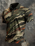 Men's Retro Color-Block Camouflage Short-Sleeve Polo Shirt