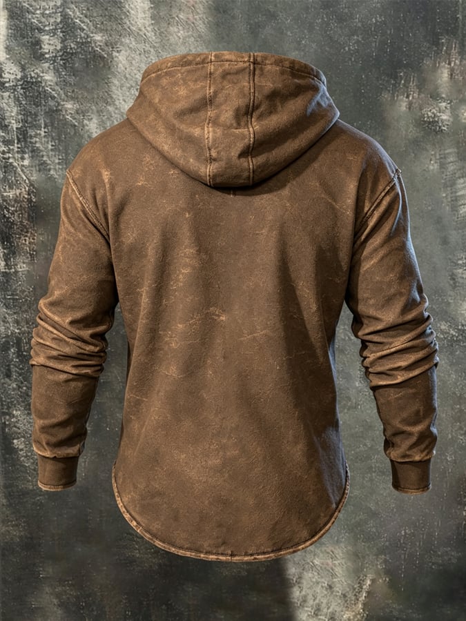 Men's Vintage Waxed Waterproof & Tear-Resistant Western-Style Lace-Up Hoodie