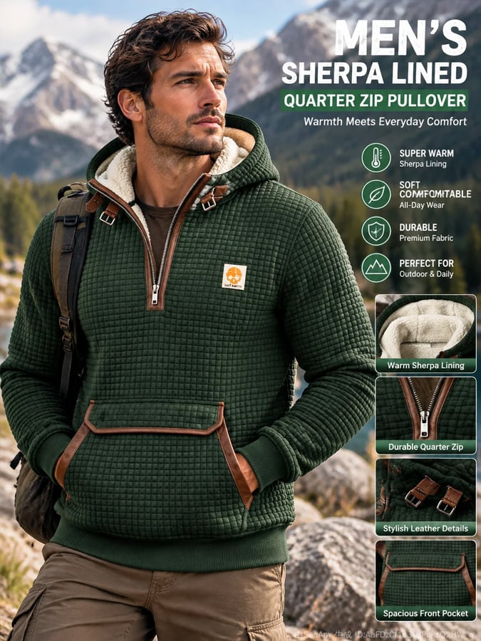 Men’s Fleece-Lined Thermal Textured Sweatshirt with a 3D Grid Pattern