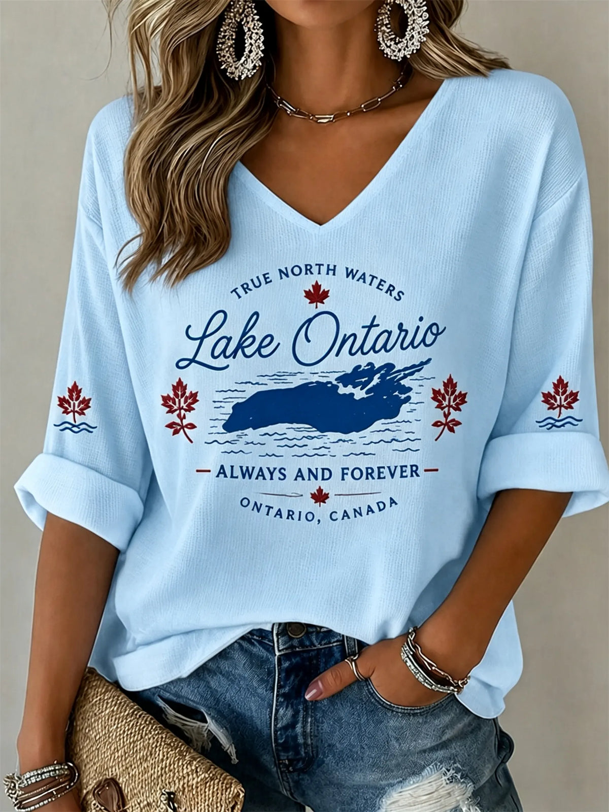 Women's Lake Ontario Always And Forever Half Sleeve V-neck T-shirt
