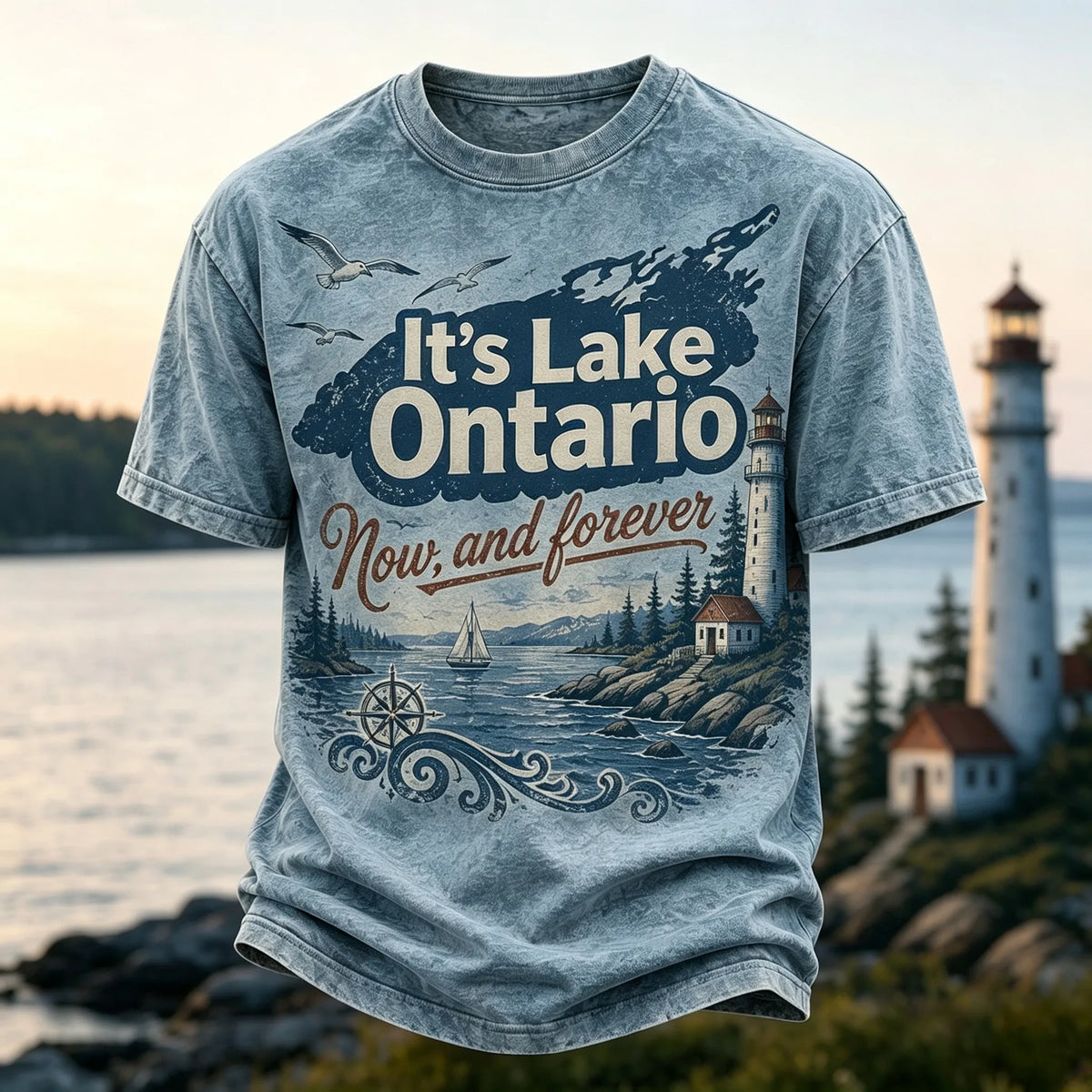 Men's Retro Lake Ontario Print T-shirt