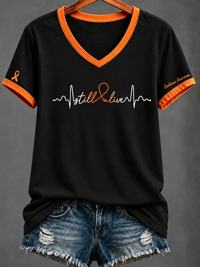 Women'S Casual Leukemia Awareness Print Short-Sleeve T-Shirt