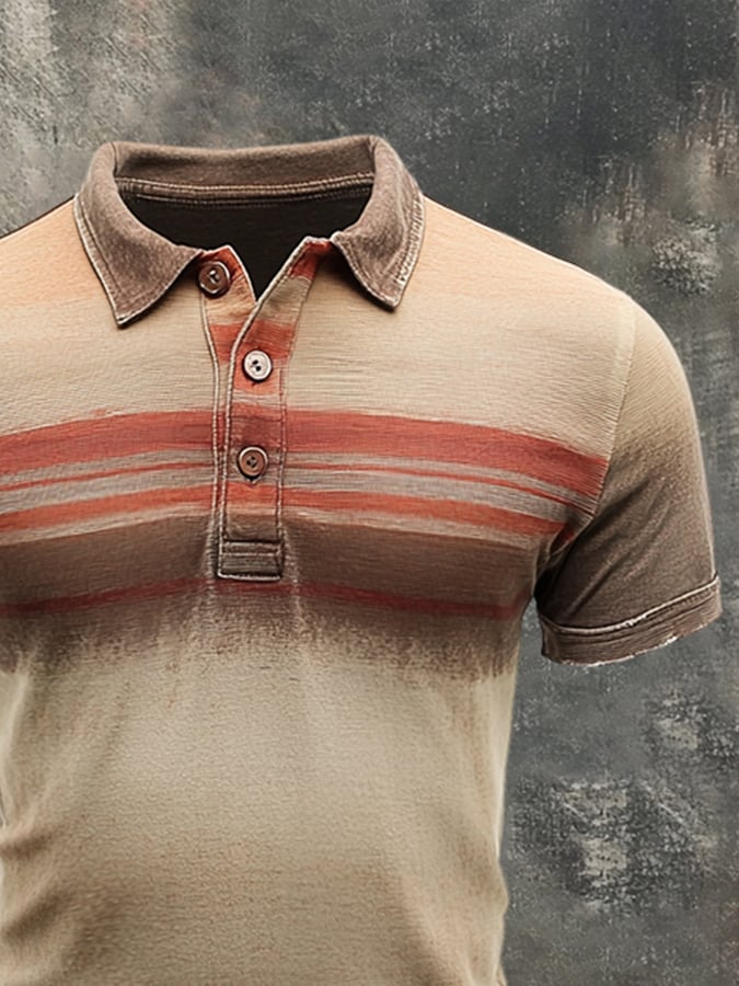 Men's casual short-sleeved polo shirt in retro color block style