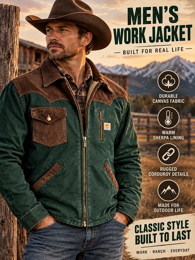 Men’s Vintage Corduroy Multi-Pocket Western-Style Outdoor Warm Jacket