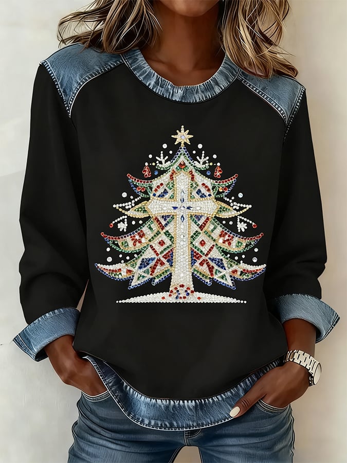 Women's Christmas Pattern Patchwork Comfortable Sweatshirt