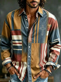 Men's Warped Curved Vertical Stripes Print Long Sleeve Shirt