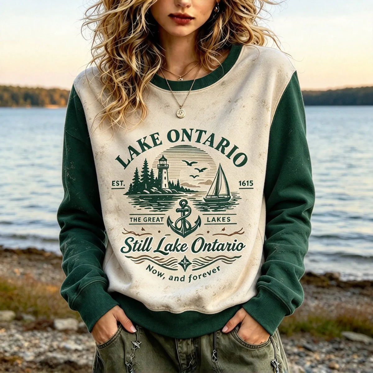 Women's Retro Lake Ontario Print Sweatshirt