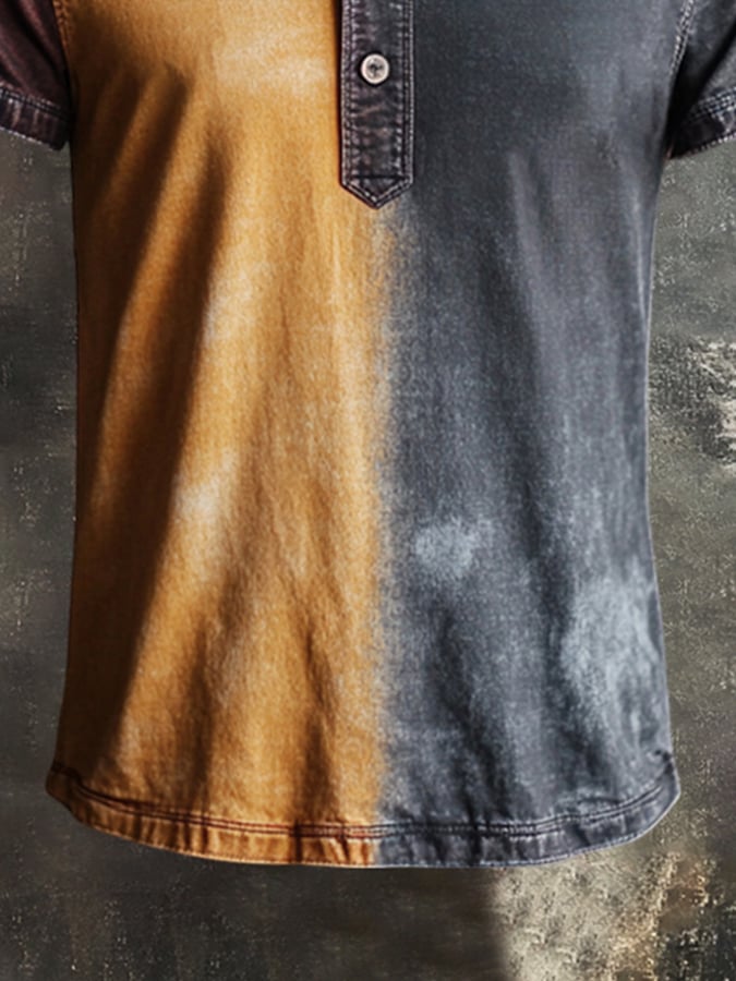 Men's retro colorblock short-sleeved polo shirt