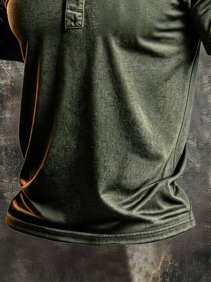 Men's Retro Color-Block Short-Sleeve Henley T-Shirt
