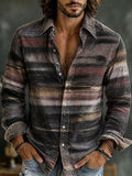 Men's Blended Muted Stripes With Layered Shades Print Long Sleeve Shirt