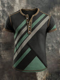 Men's Waffle Diamond Colorblock Casual Henley Short Sleeve T-Shirt