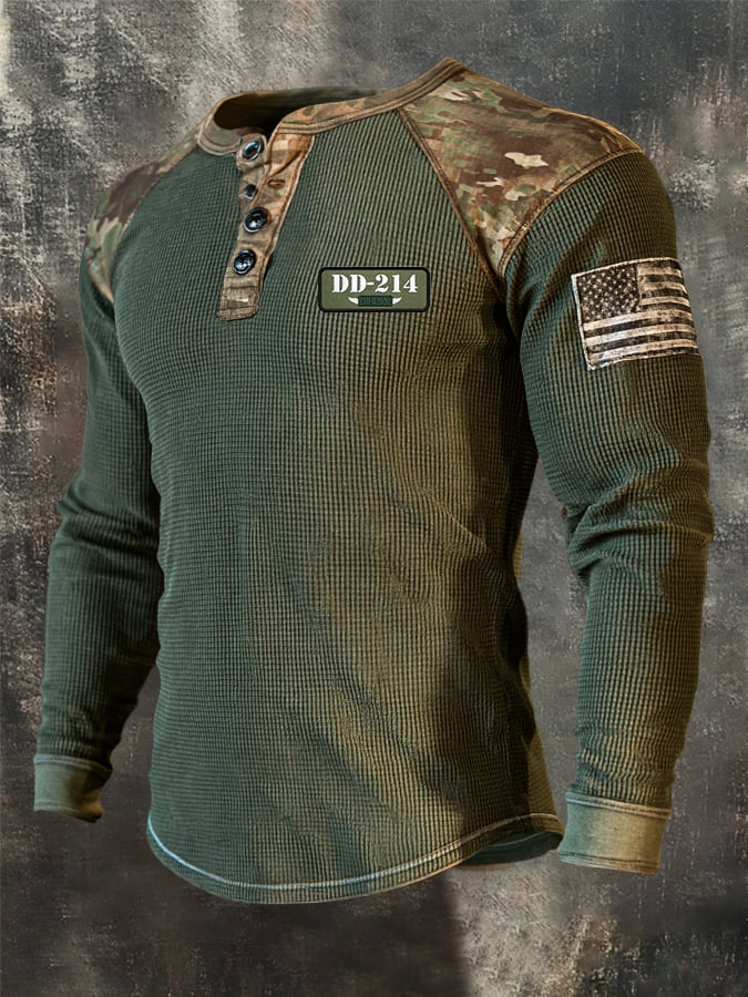 Men's Vintage Camo DD-214 Long-Sleeve Henley T-Shirt