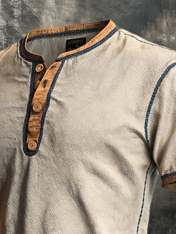 Men's Vintage-Style Distressed Color-Block T-Shirt