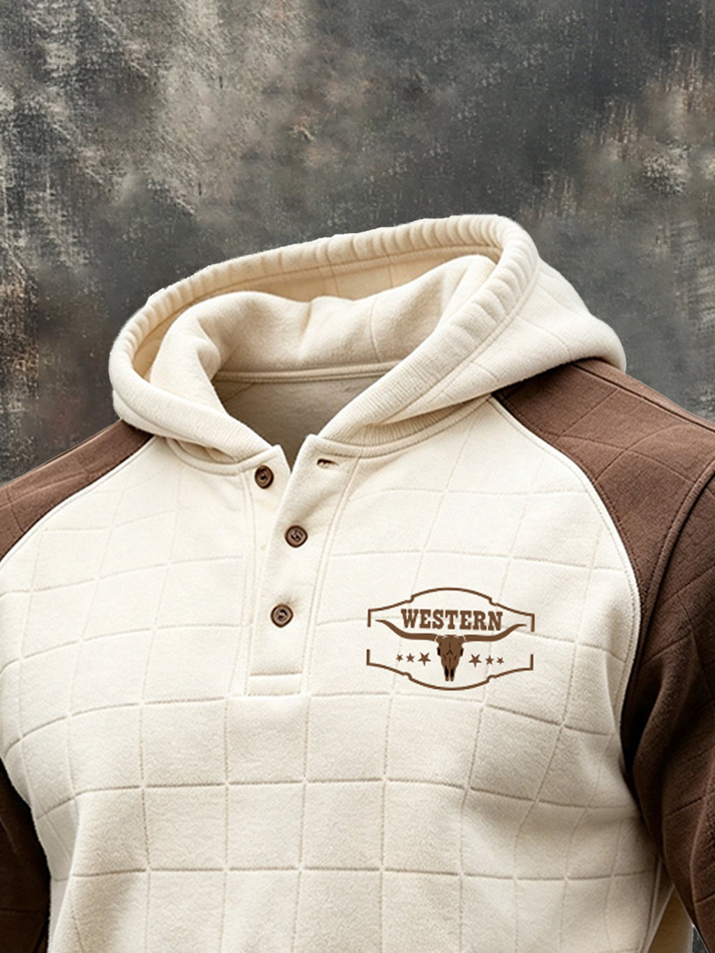 Men's Retro Color-Block Raglan-Sleeve Henley Hoodie