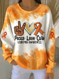 Women's Peace Love Cure LEUKEMIA AWARENESS Print Crew Neck Sweatshirt