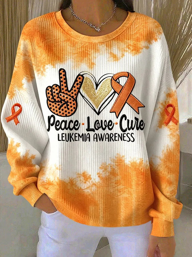 Women's Peace Love Cure LEUKEMIA AWARENESS Print Crew Neck Sweatshirt