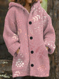 Women's Casual Retro Pink Floral Thick Cardigan